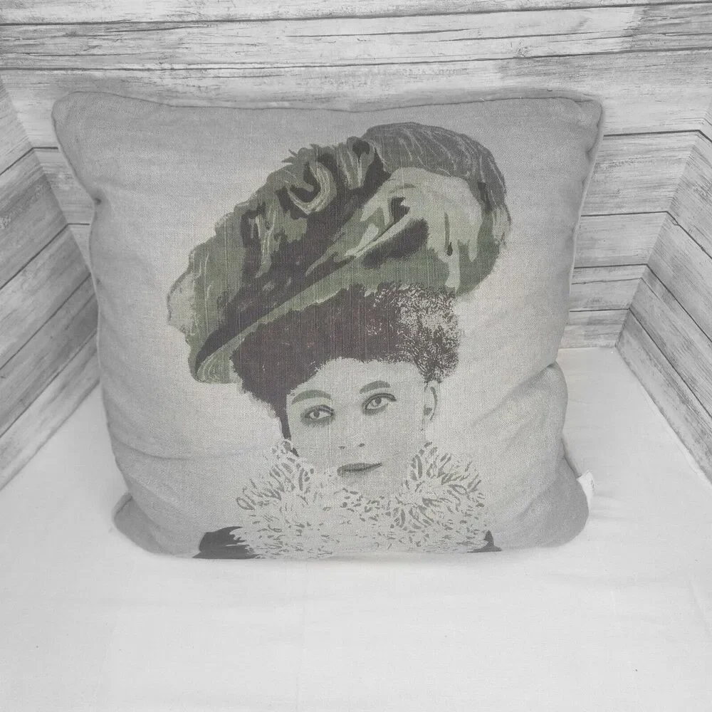 Arhaus Pillow Lady Head Blue Victorian Zippered Removable Cover Duck Down Fill